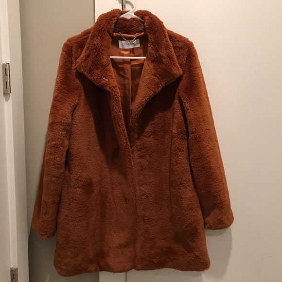 Calvin Klein Stand Collar Faux Fur Coat - Picture 2 of 8